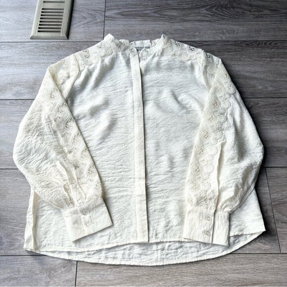 Fransa Blondie Embroidered Sleeve Blouse Arctic Wolf - Picture 7 of 16